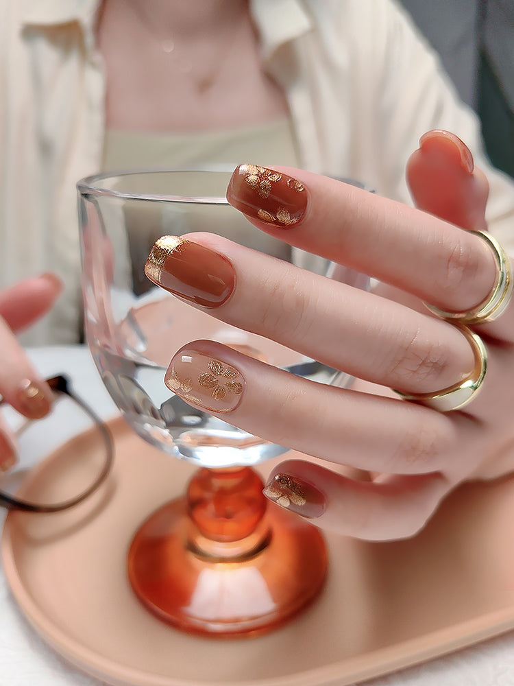 Earthy Color With Gold Press On Nails