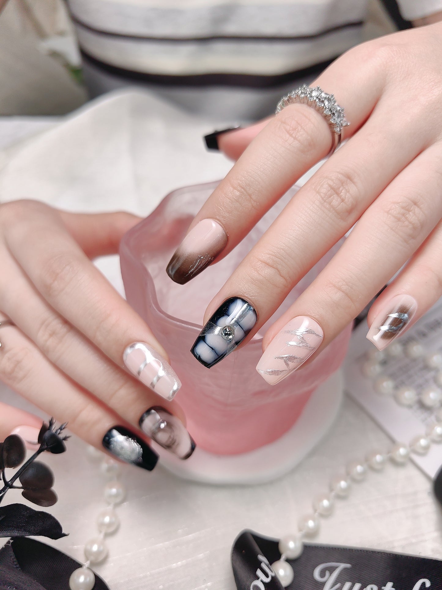 Gothic Fake Nails, Cool Funky Black Nails,party nails