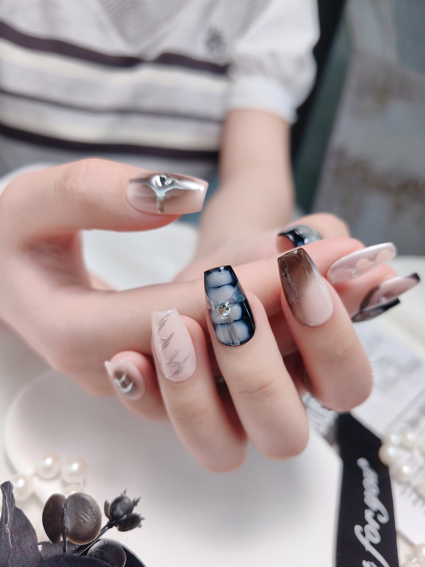 Gothic Fake Nails, Cool Funky Black Nails,party nails