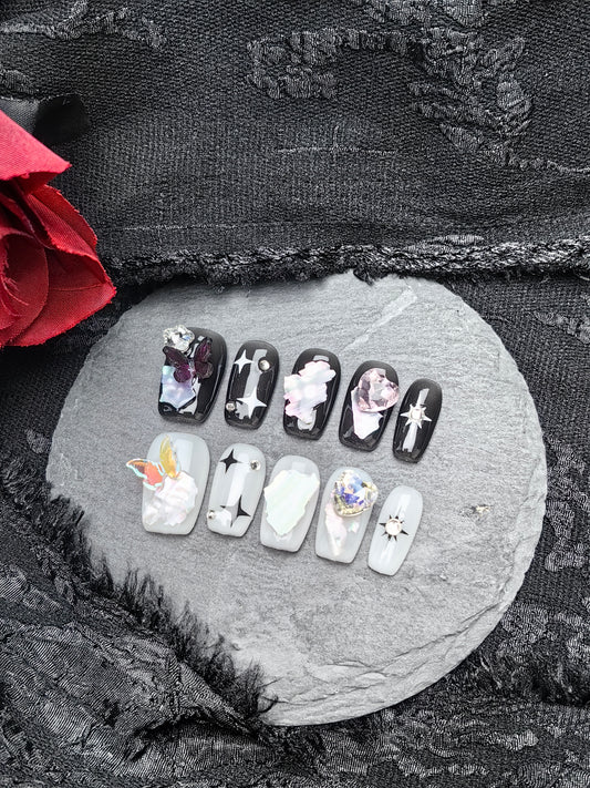 Black Colorful Butterfly Press on Nail