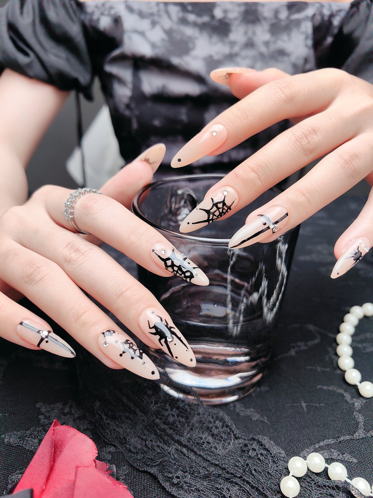 Hand Painted Spider Pattern Press on Nails