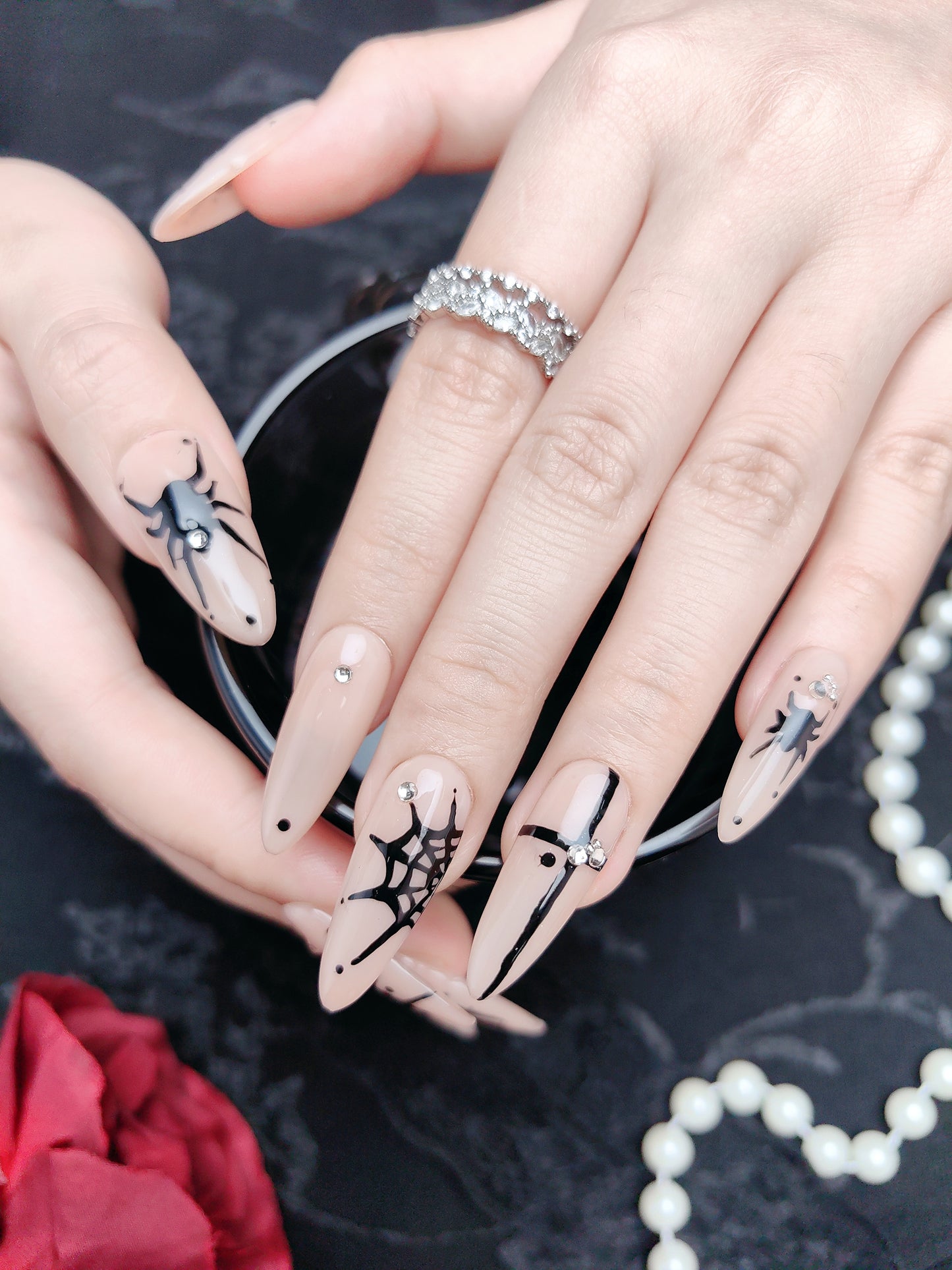 Hand Painted Spider Pattern Press on Nails