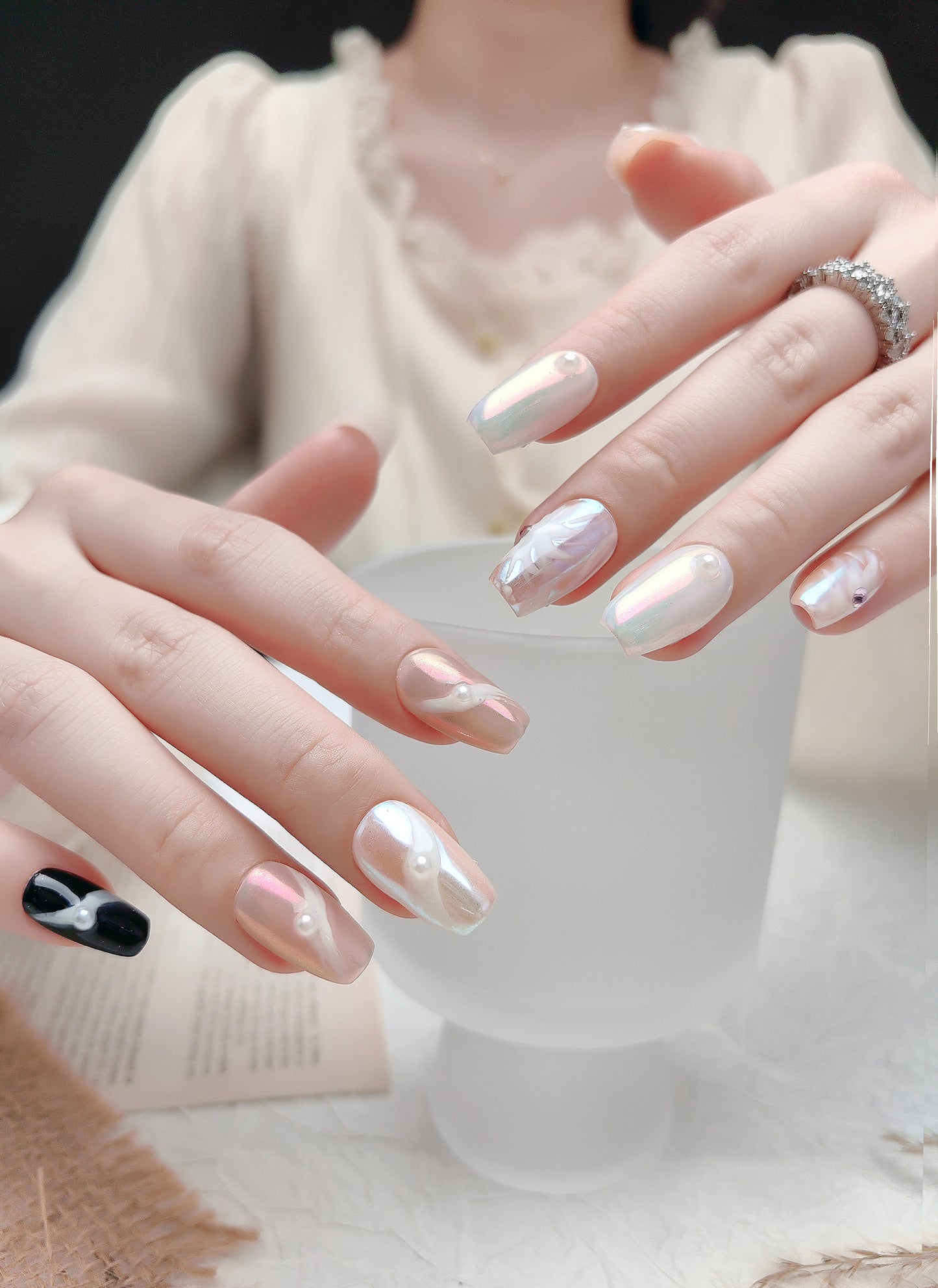 Pearl White Color Jump Nails