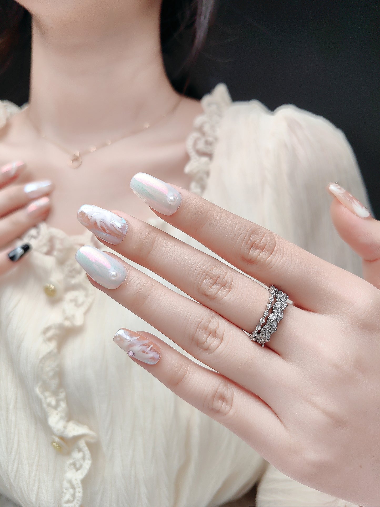 Pearl White Color Jump Nails