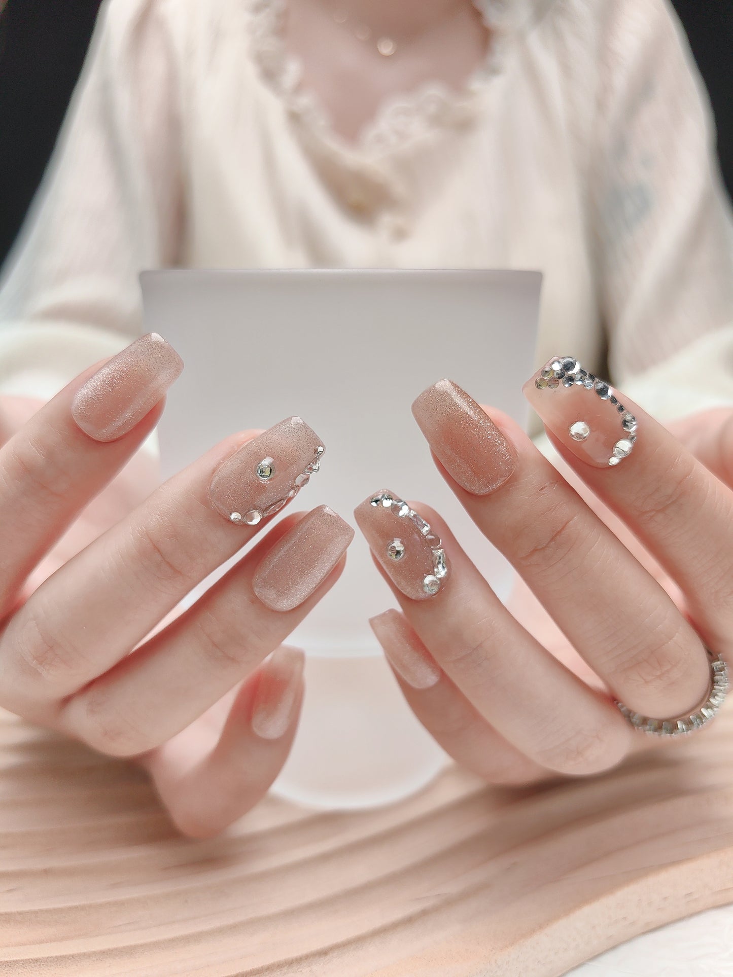 Glitter Rhinestones Press On Nails