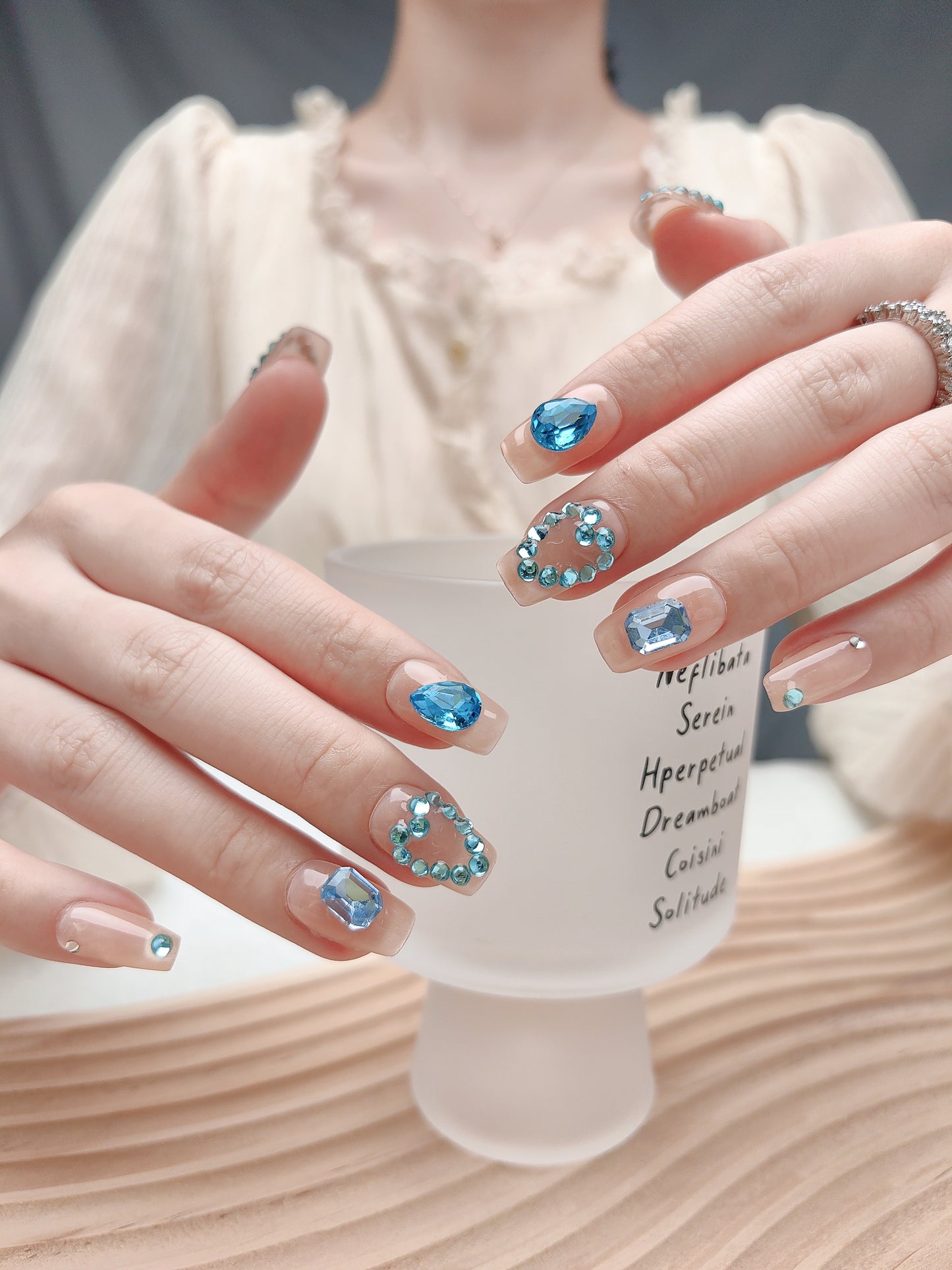 Light Blue Crystal Glitter Nails