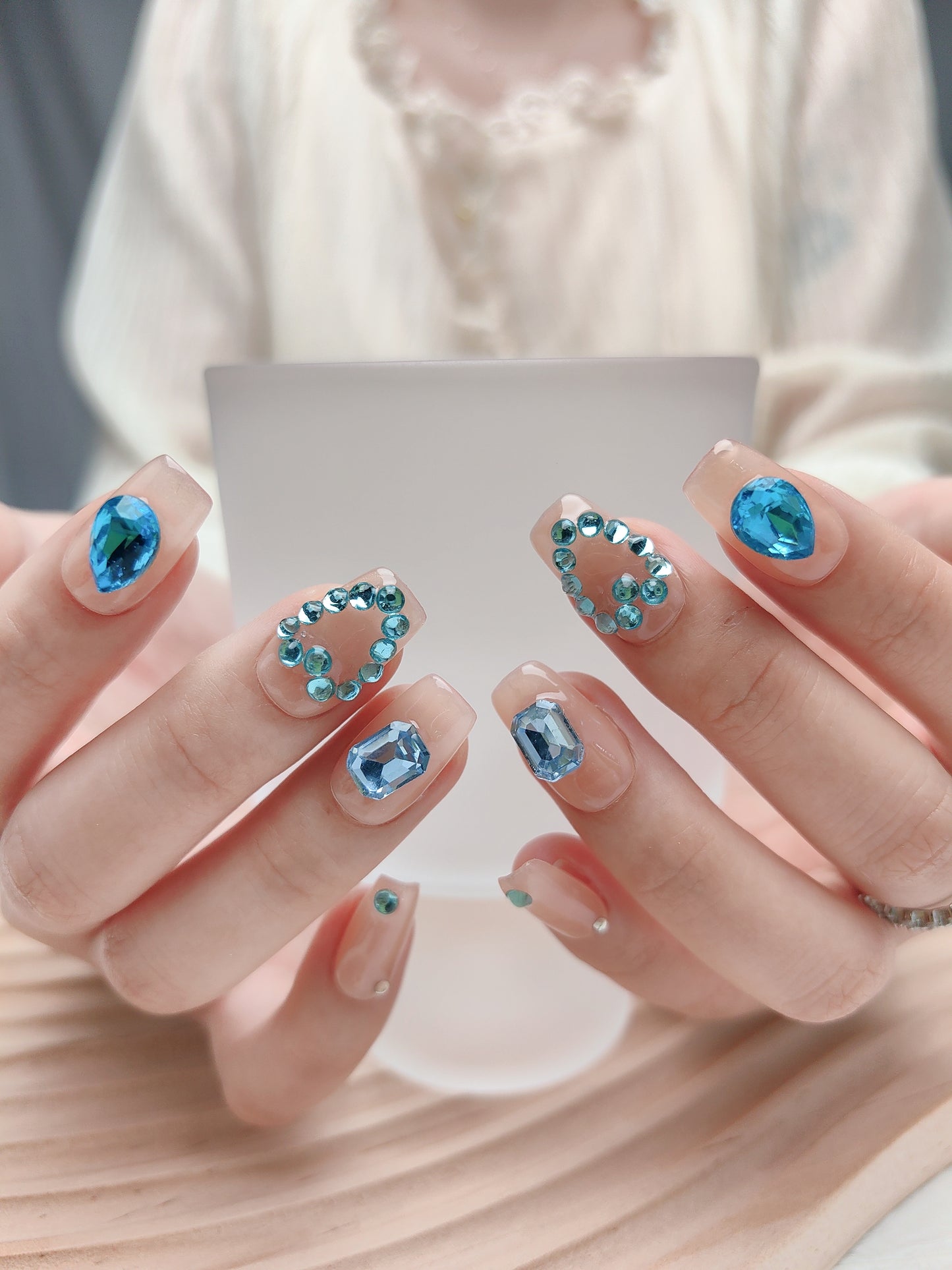 Light Blue Crystal Glitter Nails