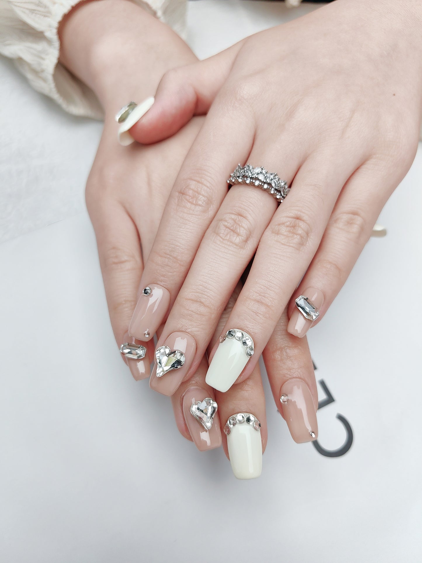 Elegant White-Infused Nail Art