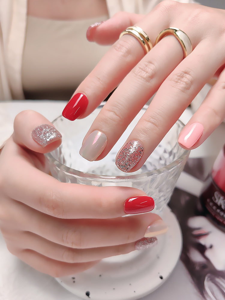 Red and pink press-on nails