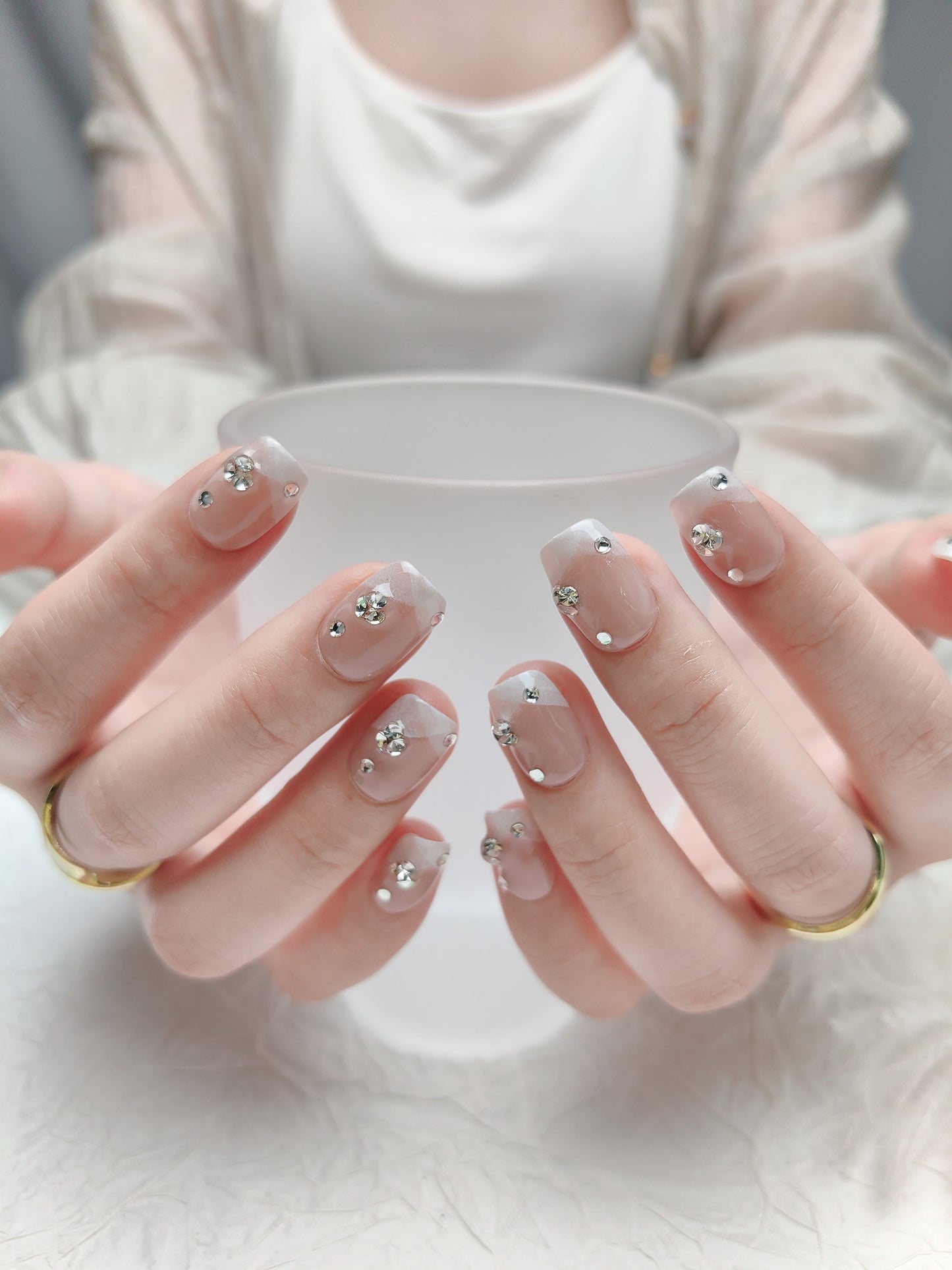 Pearl White French Nails