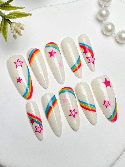 Rainbow Stars Press On Nails, LGBTQ Nails