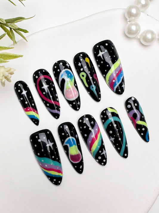 Black Rainbow Press On Nails, LGBT Nails